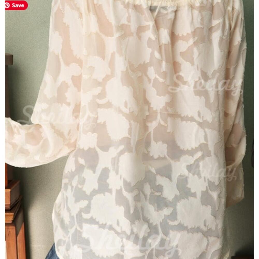 Sheilay Top Womens Large Sexy Sheer Blouse Chiffon Crochet Cottagecore Romantic - Picture 2 of 11
